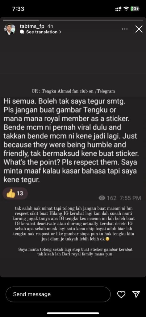'Kerabat Diraja Tu Bukan Retis', Individu Tegur Jangan Buat Sticker Gambar Tengku