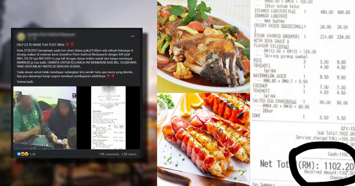 Makanan Cecah Lebih RM1K Di Restoran Seafood Sabah, Ini Penjelasan Pelanggan Enggan Bayar Penuh
