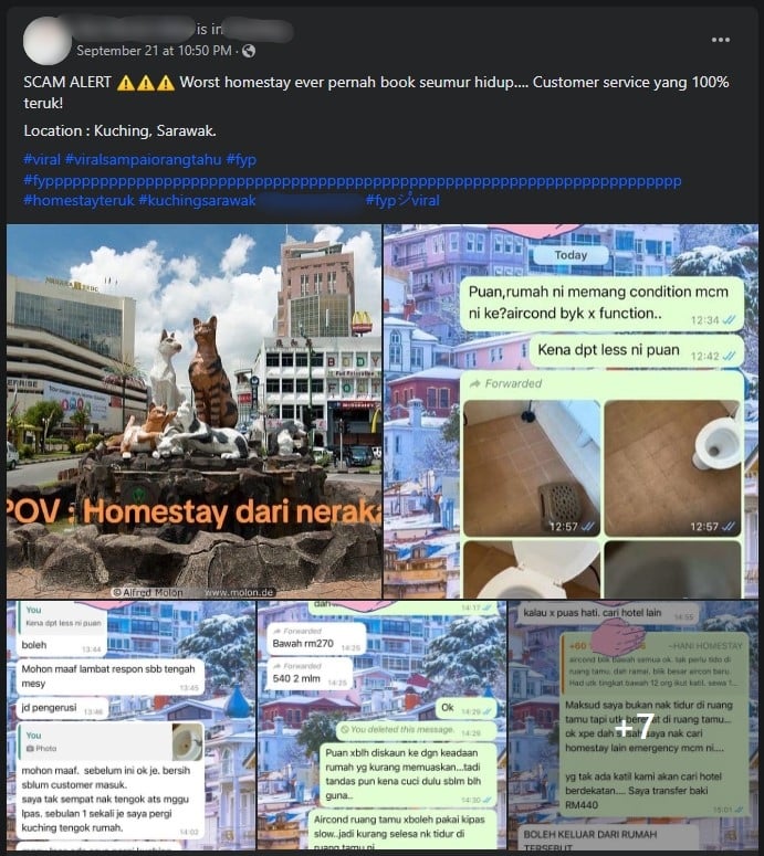 Dinding Berlumut Siap Pakej Jejentik, Individu Kecewa Dapat Owner Homestay 'Hauk' Di Kuching