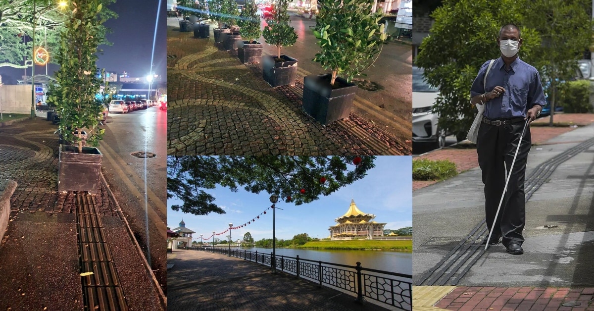 Halang Laluan Pejalan Kaki Untuk Orang Buta, Pasu Bunga Di Waterfront Kuching Raih Perhatian Netizen