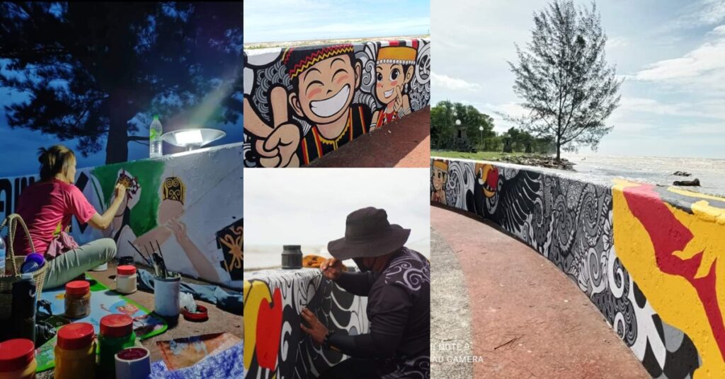 Tular Lukisan Mural Tarikan Pelancong Di Pantai Kala Dana Mukah Dipadam Cat Hijau