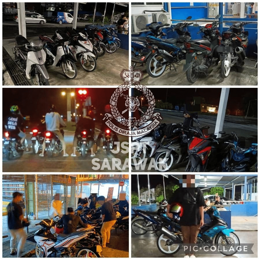 Tunggang Motosikal Sambil Buat Aksi 'Zig Zag', 5 Lelaki Ditahan Polis Di Kuching