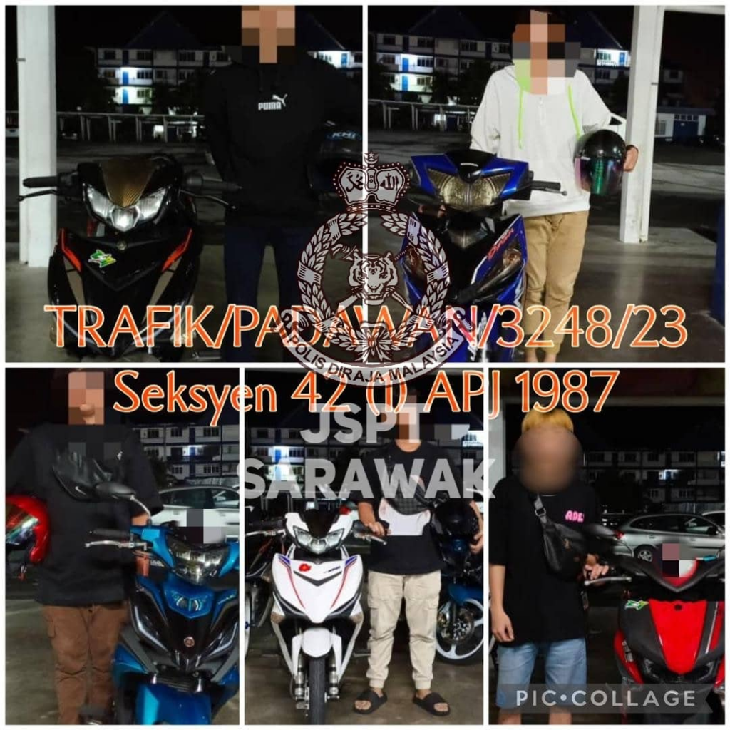 Tunggang Motosikal Sambil Buat Aksi 'Zig Zag', 5 Lelaki Ditahan Polis Di Kuching