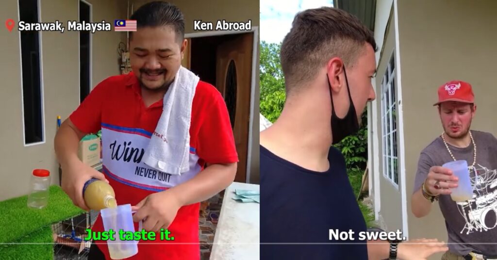 'Auto Cakap Melayu Member Tu', Netizen Geli Hati Lihat Gelagat Youtuber Eropah Diberi Air Tuak Di Sarawak
