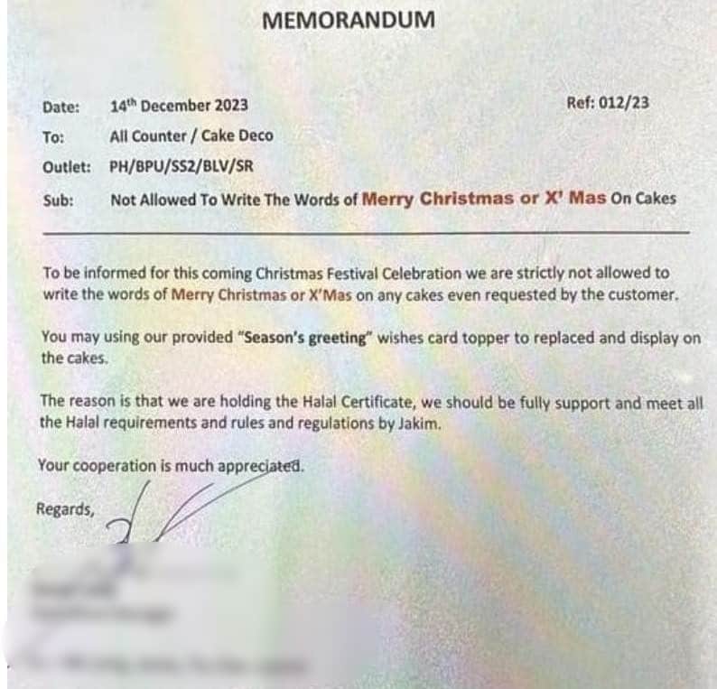 Tular Kedai Roti Larang Tulis Ucapan Krismas Pada Kek Berikutan Sijil Halal, Ini Kenyataan JAKIM