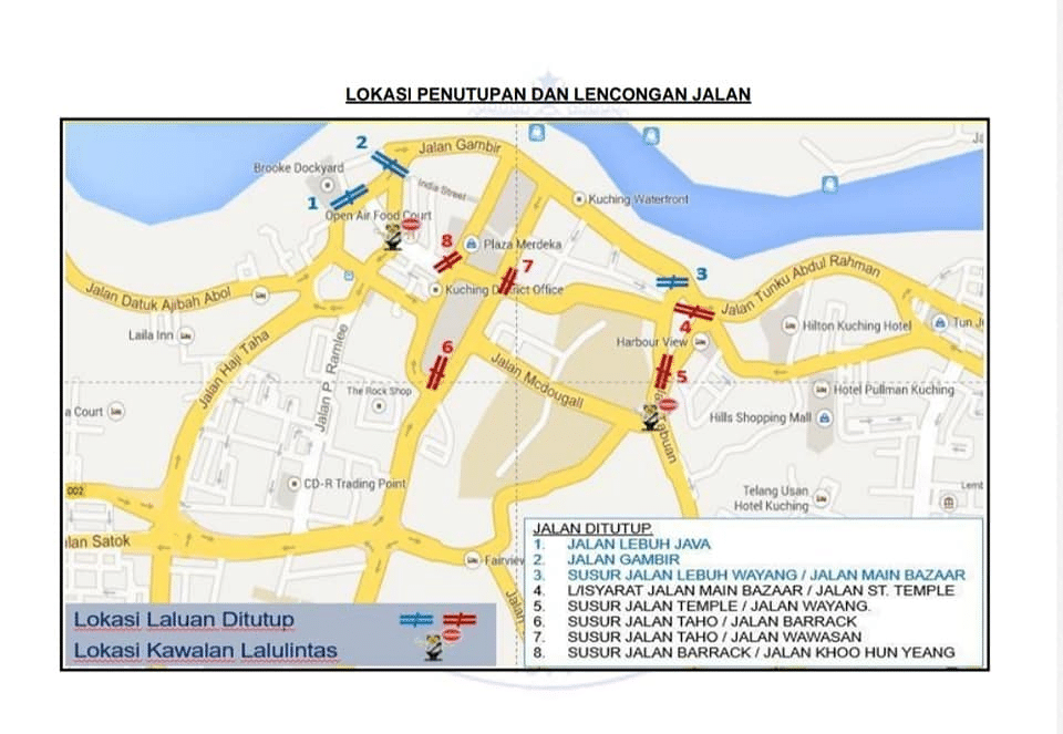 Penutupan Jalan Di Kuching Sempena Majlis Sambutan Countdown 2024 Bermula Hari Ini