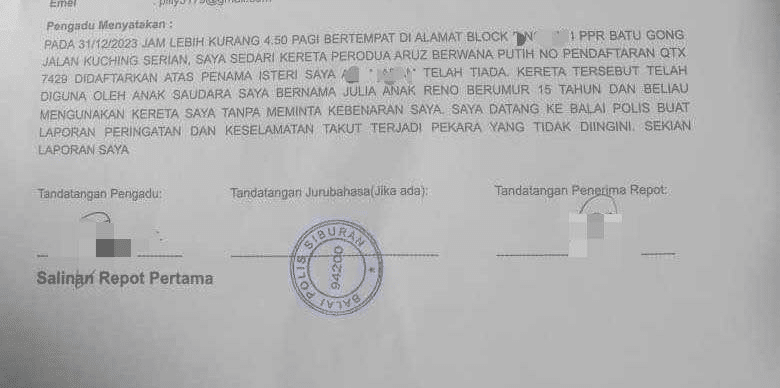 Remaja Perempuan 15 Tahun Larikan Perodua Aruz Di Jalan Kuching Serian, Laporan Polis Dibuat