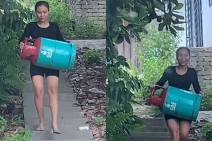 Angkat Tong Gas Siap Pakai Heels, Gelagat Sumandak Sabah Ini Jadi Perhatian Netizen