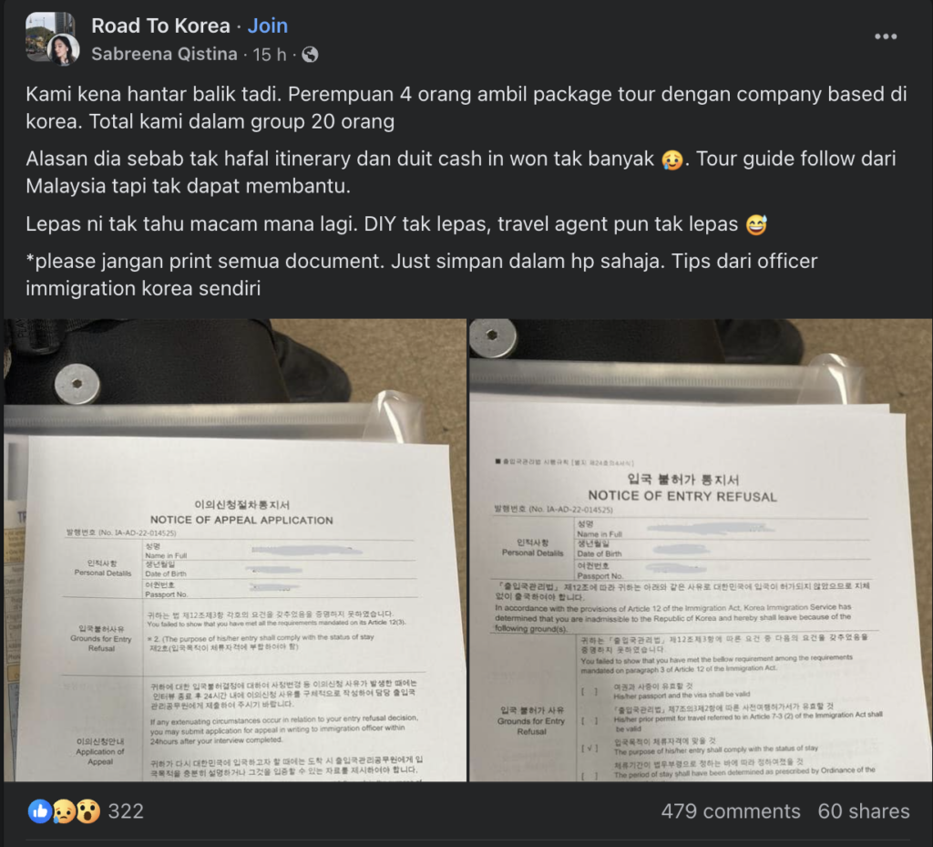 Pelancong Malaysia Makin Kerap Dihalang Masuk Korea, Netizen Beri Tips Penting Untuk Lepas Imigresen