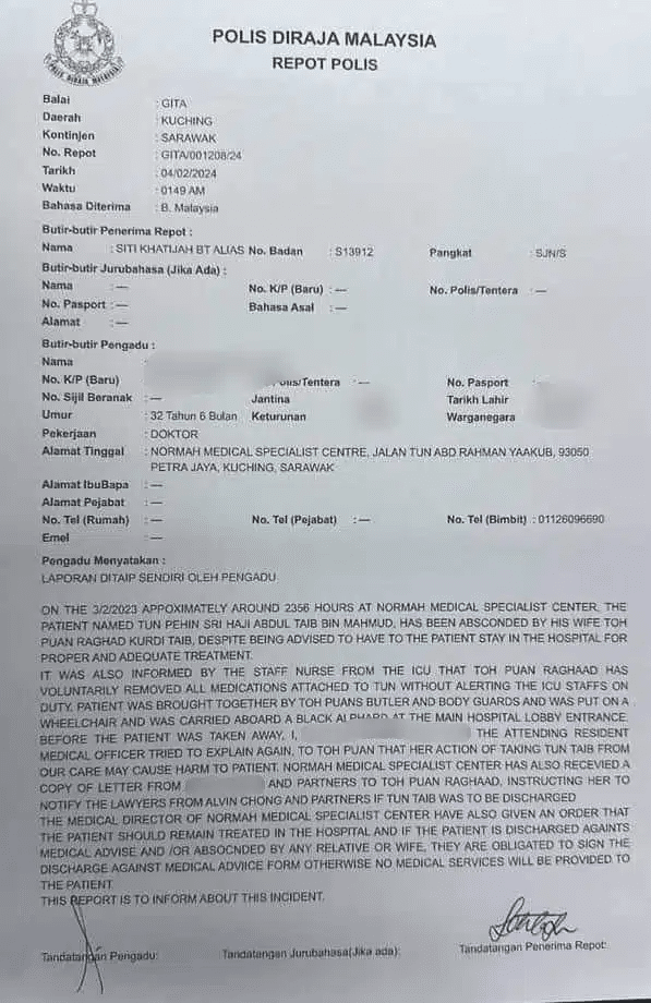 Tun Taib Kini Terima Pemantauan Rapi Pakar Perubatan Di Kuala Lumpur