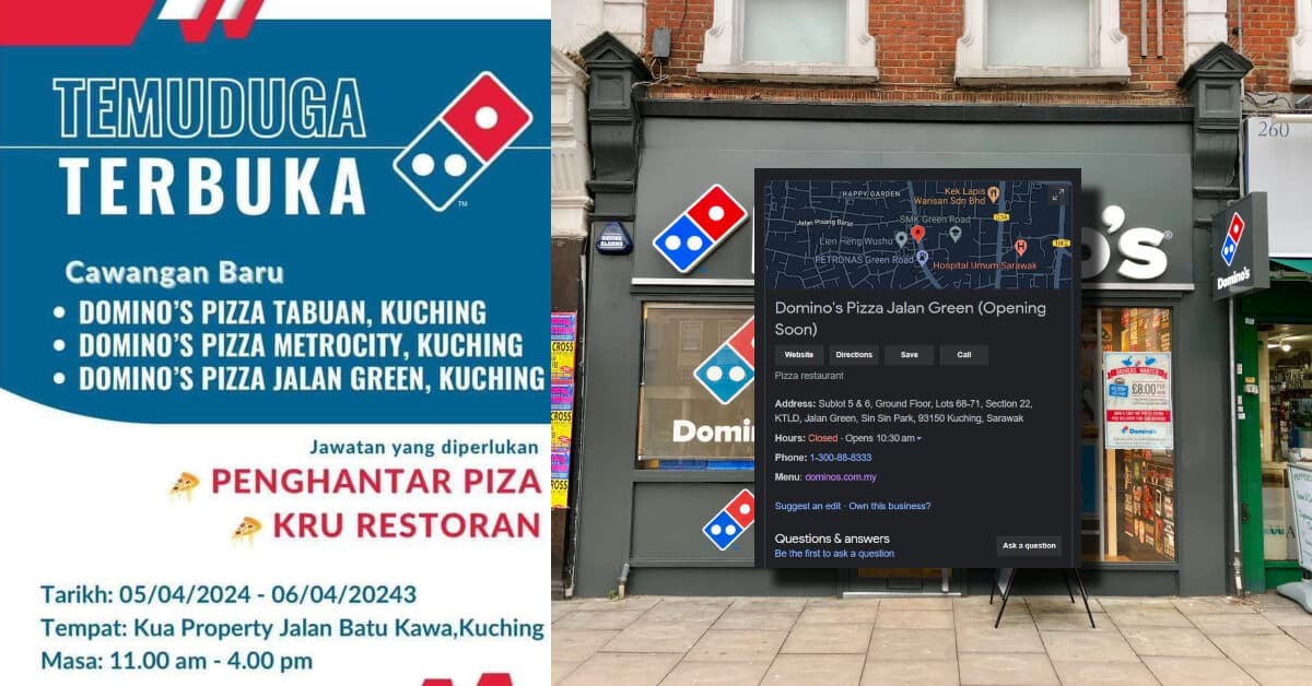 Muat Naik Iklan Pekerja, 3 Cawangan Dominos Pertama Di Sarawak Bakal Dibuka Di Kuching