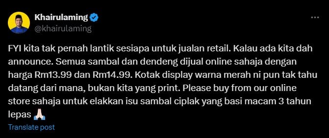 Khairul Aming Akhirnya Buka Mulut, Tak Pernah Lantik Pasaraya Jual Sambal Dan Dendeng Nyet