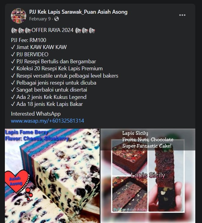 Wanita Ini Ajar Buat Kek Lapis Sarawak Jarak Jauh, Hasilnya Sangat Cantik