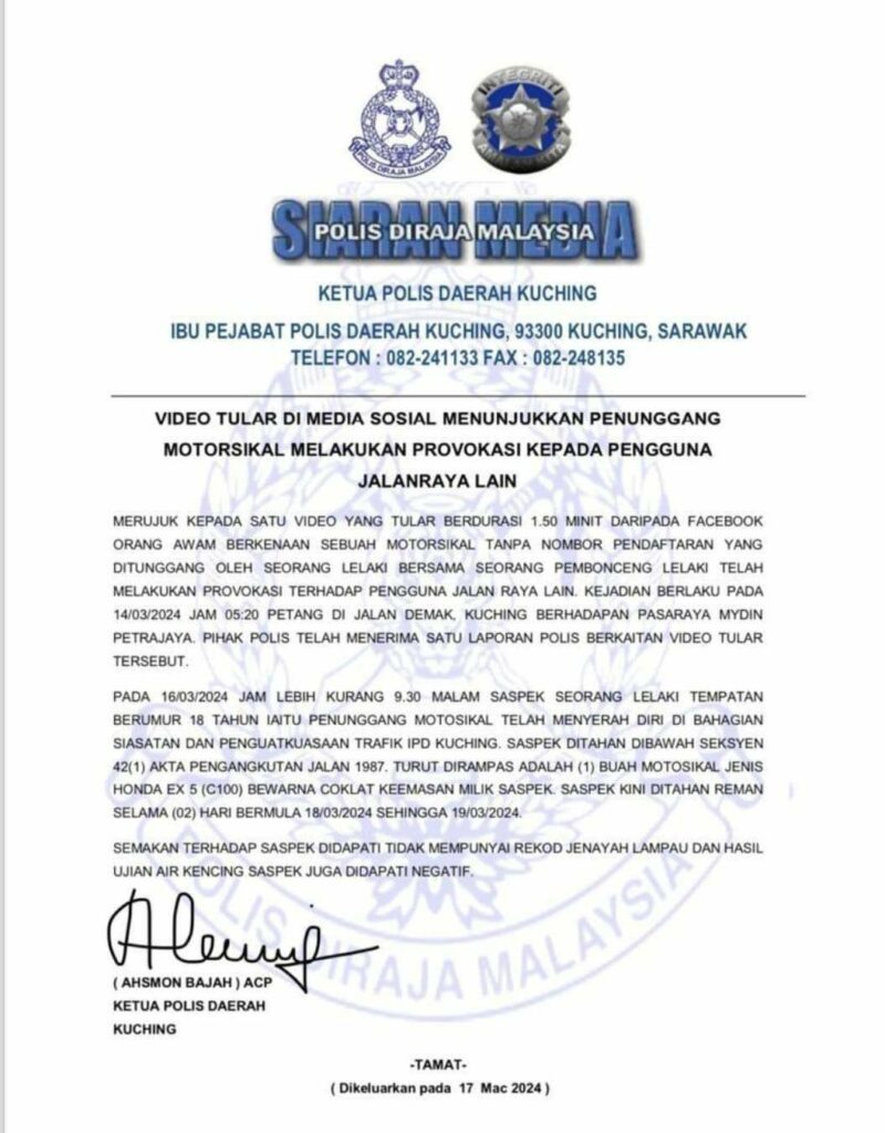 Remaja Lelaki Serah Diri Setelah Buat Provokasi Di Jalan Demak