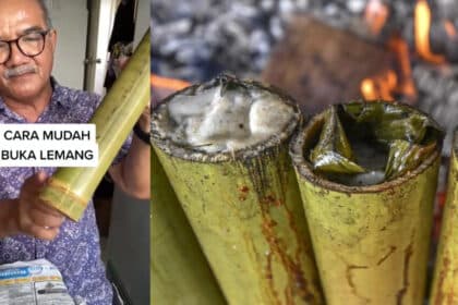 Ini Teknik Mudah Buka Buluh Lemang Hanya Gunakan Lesung Batu
