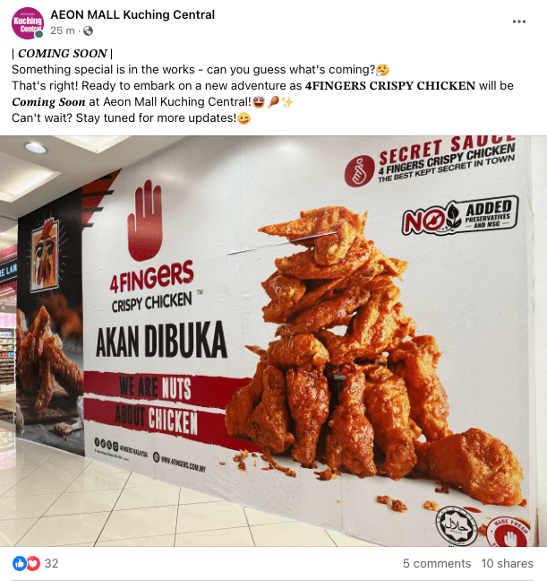 Restoran 4Fingers Bakal Buka Cawangan Kedua di AEON Kuching