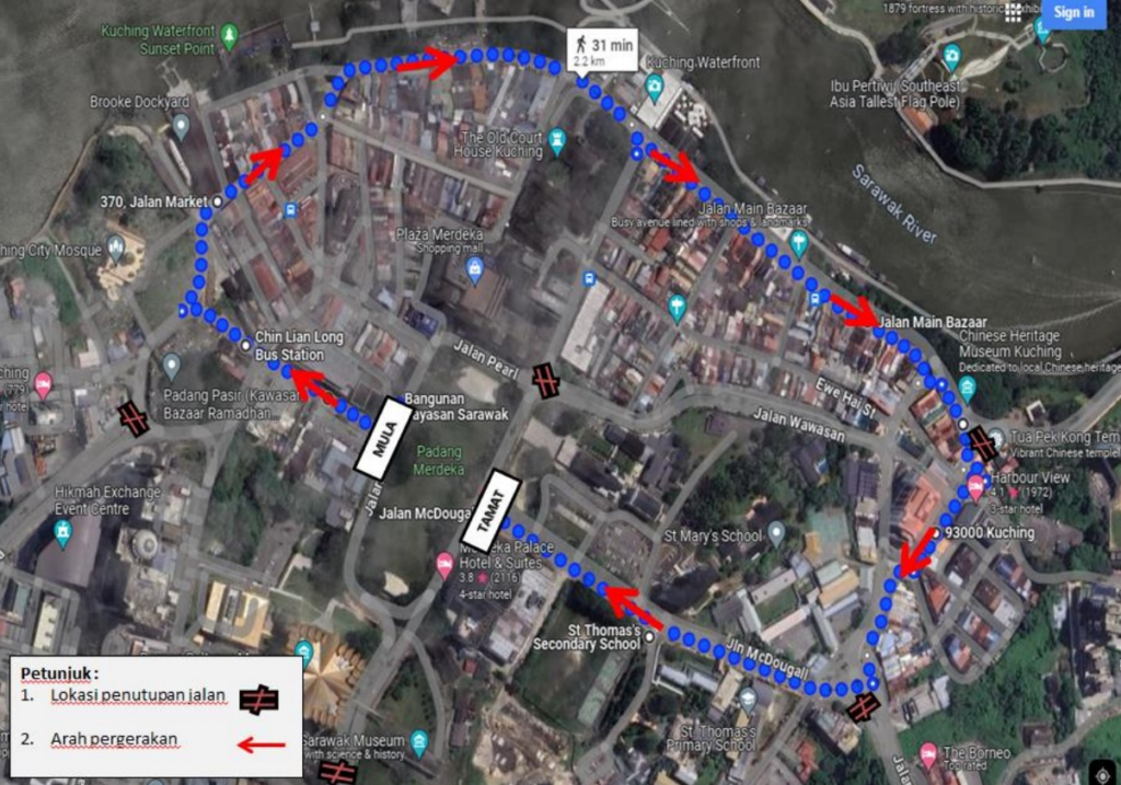 Ini Senarai Penutupan Jalan Sekitar Kuching Sempena Sarawak Walk Harmony Esok