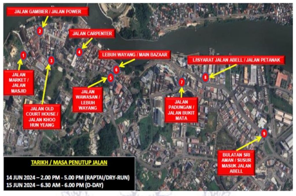 Ini Jalan Yang Bakal Ditutup Di Kuching Sempena Perarakan Gawai Dayak 2024