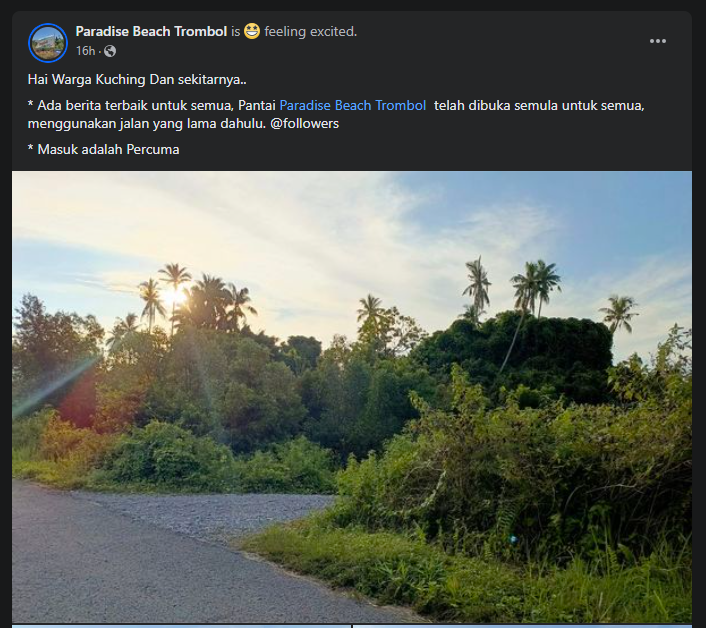 Masuk Percuma, Pantai Trombol Paradise Kini Kembali Buka Untuk Orang Ramai