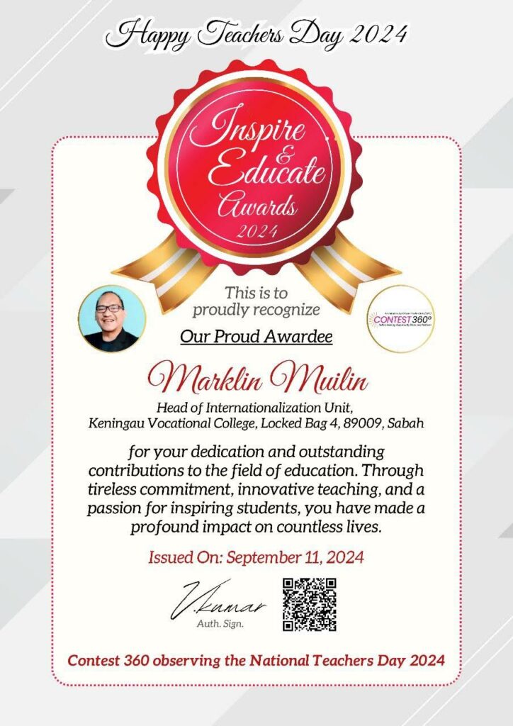 Guru KV Keningau Sabah Terima Anugerah Pendidik Inspirasi