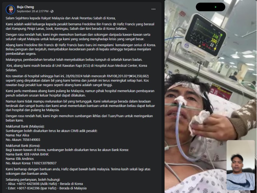 Anak Perantau Sabah Hafiz Francis Kritikal Di Korea, Perlukan RM108K Untuk Kos Rawatan