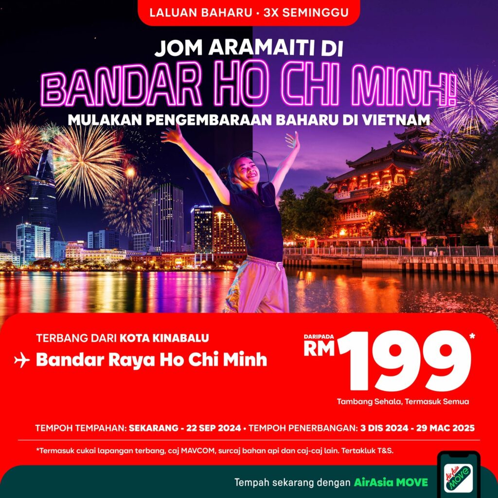 AirAsia Lancar Laluan Baharu Kota Kinabalu Ke Bandar Ho Chi Minh Mulai 3 Disember Ini