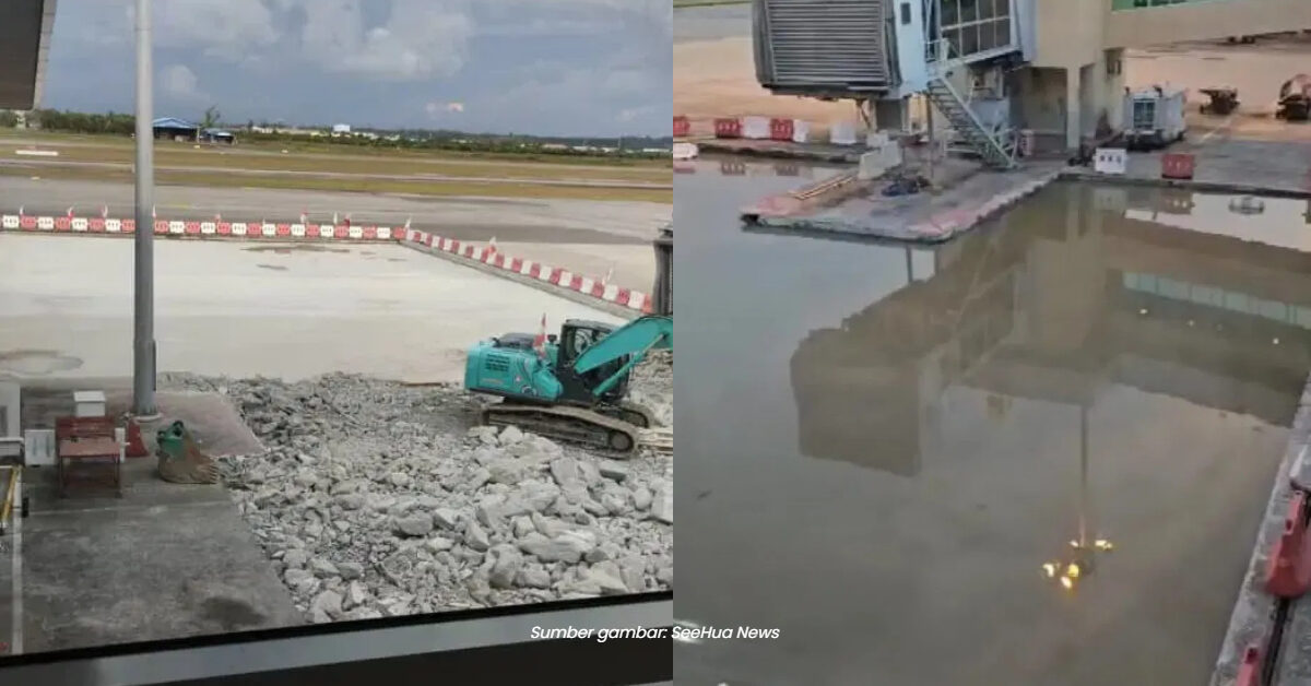 Pelancong Luah Kecewa, Air Bertakung Di Pelataran Pesawat Di Lapangan Terbang Miri