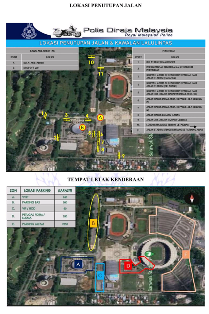 Penutupan Jalan Sementara Di Stadium Sarawak Sabtu Ini Sempena Majlis Penutupan Para SUKMA