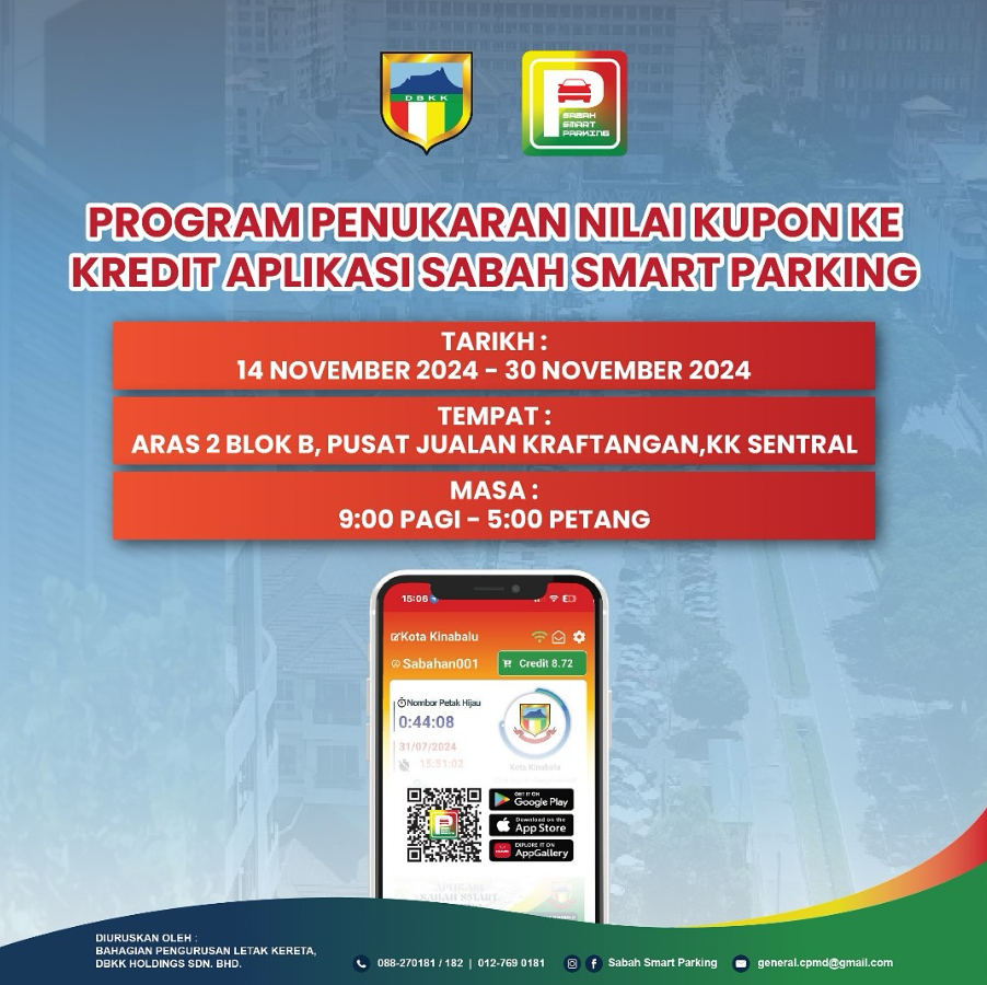 Kini Anda Boleh Tukar Kupon Parkir Fizikal Ke Kredit Dalam Sabah Smart Parking
