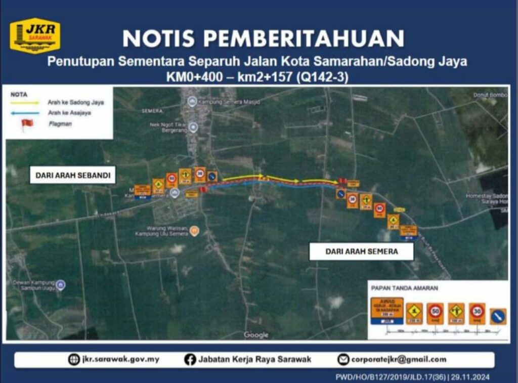 3 Jalan Di Bahagian Samarahan Ditutup Sementara Mulai Disember Ini Untuk Kerja Naik Taraf