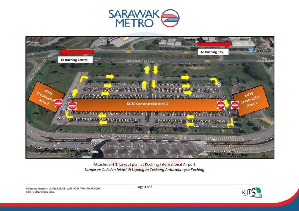 Tempat Parkir Lapangan Terbang Antarabangsa Kuching Ditutup Untuk Kerja Pembinaan