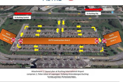 Tempat Parkir Lapangan Terbang Antarabangsa Kuching Ditutup Untuk Kerja Pembinaan