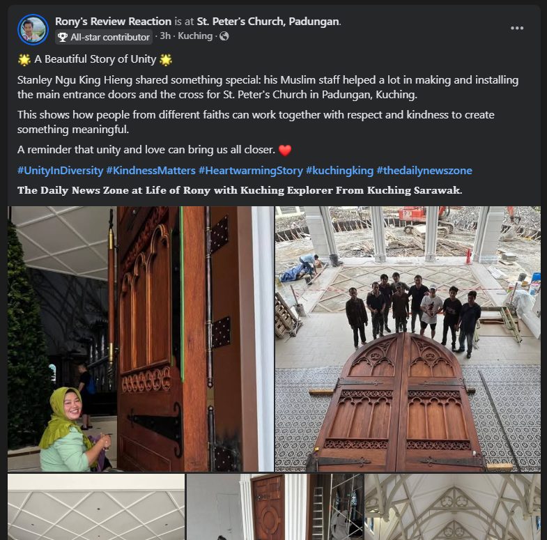 Majikan Dedah Pekerja Muslim Turut Bantu Siapkan Pintu Gereja St Peter Padungan