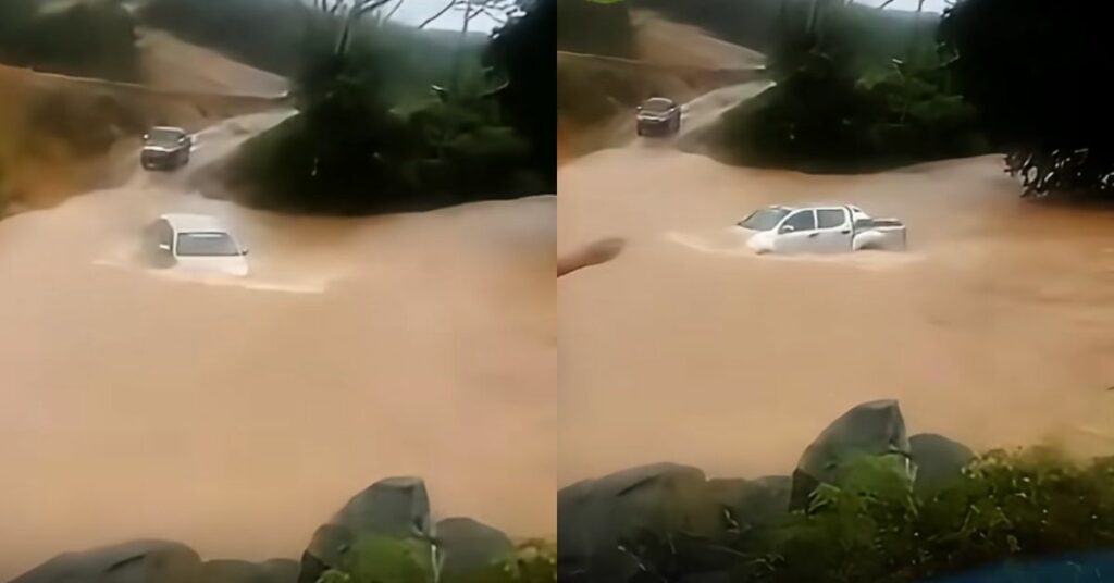 Hilux Sempat Patah Balik, Nyaris Hanyut Dibawa Arus Deras Di Sabah