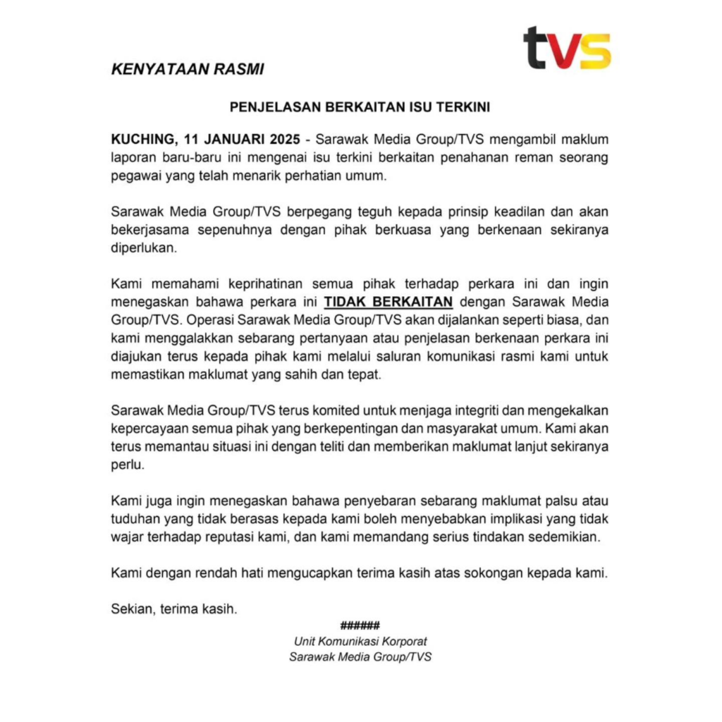 Stesen TV Tempatan Akhirnya Tampil Beri Penjelasan Isu Tangkapan Ke Atas Pegawai