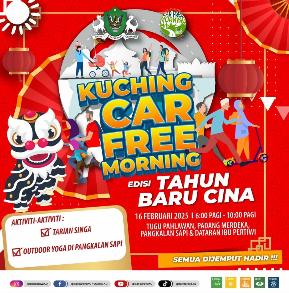Kuching Car Free Morning Edisi CNY Ada Penampilan Khas Tarian Singa dan Outdoor Yoga