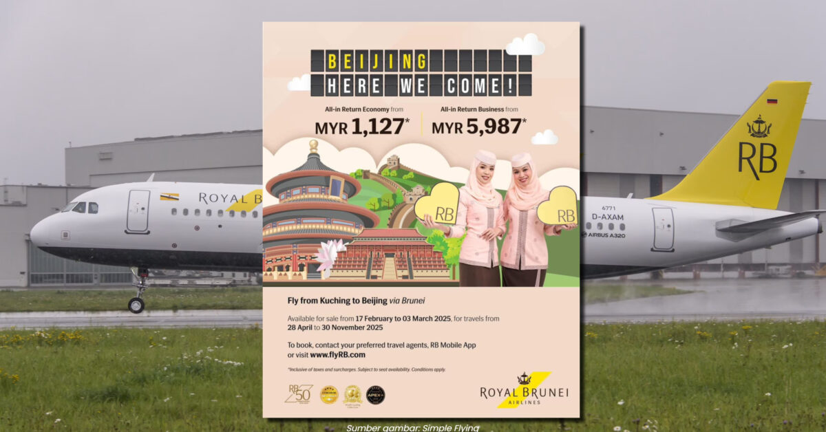 Royal Brunei Tawar Penerbangan Terus Pergi Balik Kuching Beijing Serendah RM1,127