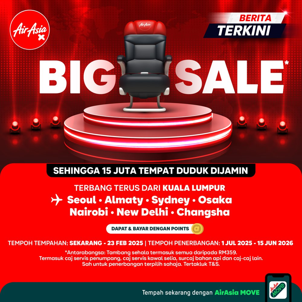 AirAsia Kembali Dengan Kempen Tempat Duduk Percuma Termasuk Ke Sabah Sarawak 