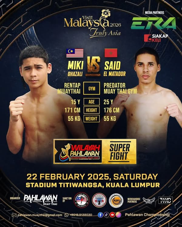 Miki Ghazali Tewaskan Lawan 10 Tahun Lebih Tua Di Kejohanan Muay Thai Antarabangsa