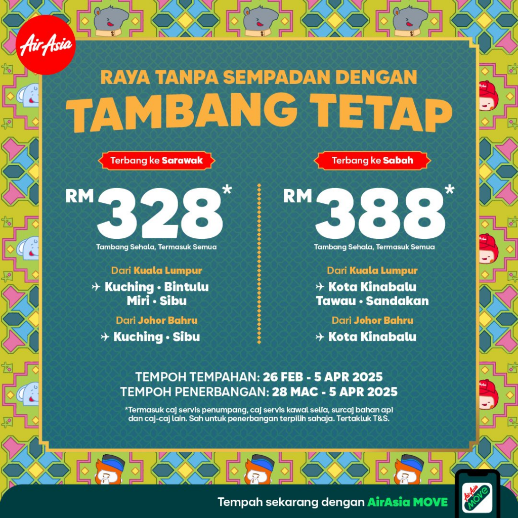 Kerajaan Tetapkan Harga Siling Tiket Penerbangan Balik Raya Ke Sabah Sarawak