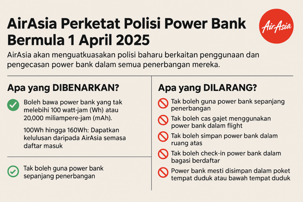 AirAsia Perketat Polisi Power Bank Bermula 1 April 2025, Ini Apa Yang Anda Perlu Tahu