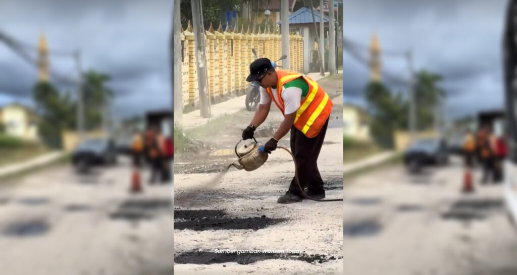 Tular Tuang Tar Ke Jalan Lubang Guna Cerek, Kerja Selenggara Jalan Di Papar Tarik Perhatian Ramai