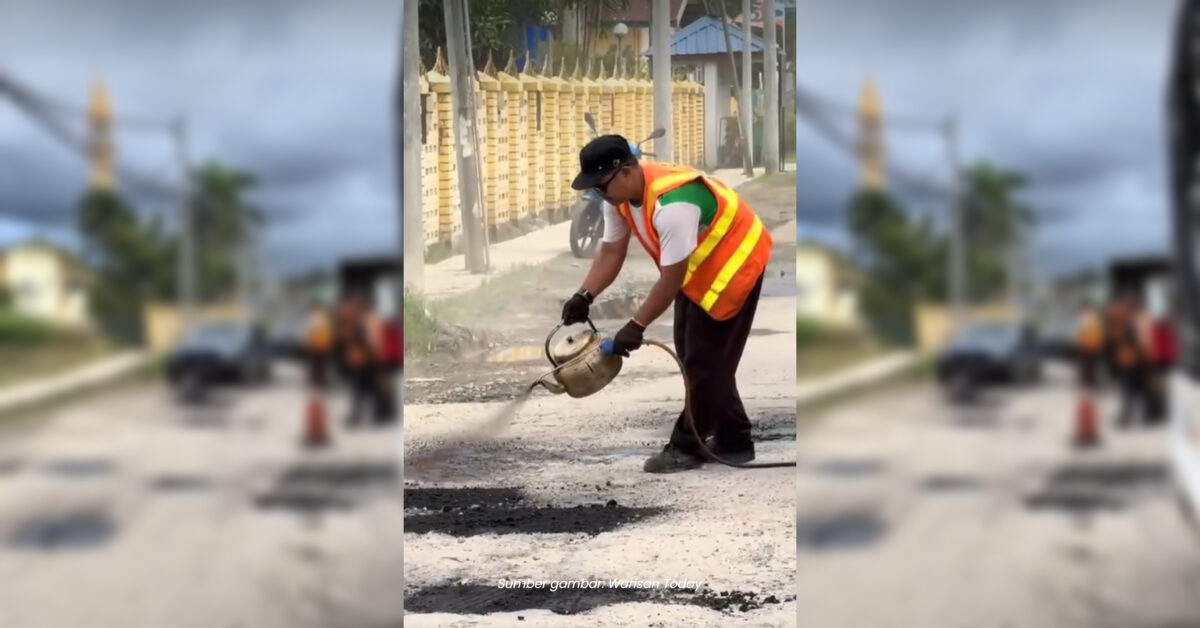 Tular Tuang Tar Ke Jalan Lubang Guna Cerek, Kerja Selenggara Jalan Di Papar Tarik Perhatian Ramai