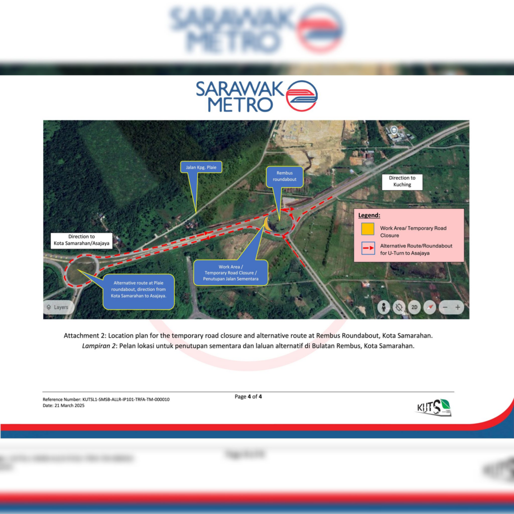 Jalan Di Bulatan Rembus, Kota Samarahan Ditutup Sementara Mulai 23 Mac Hingga 15 April