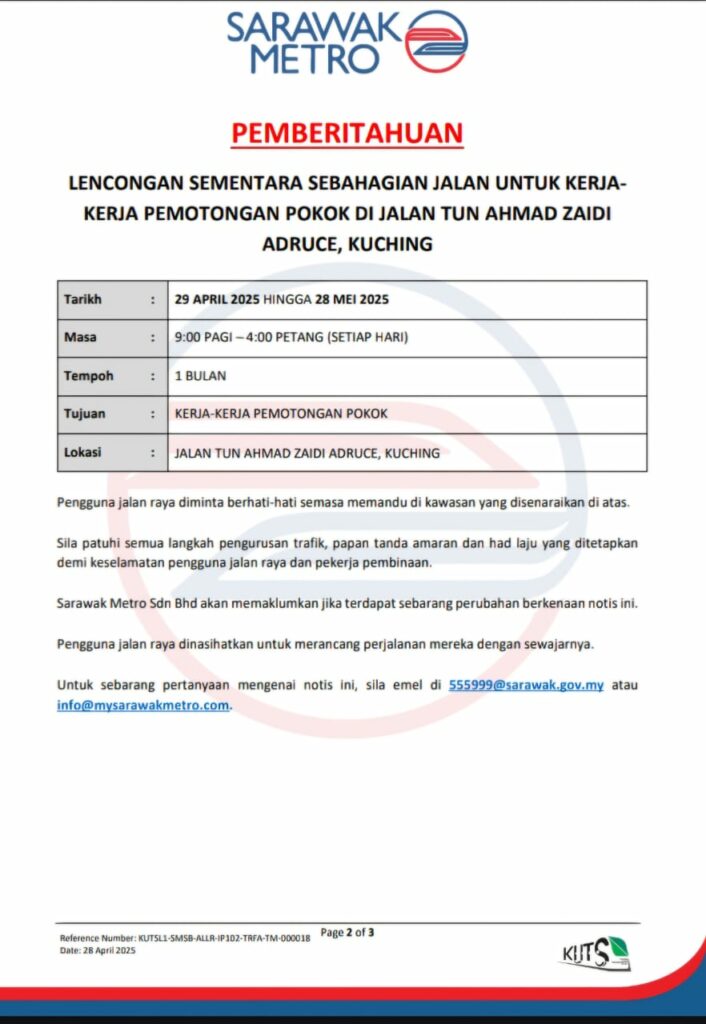 Sebahagian Jalan Tun Ahmad Zaidi Adruce Dialihkan Selama Sebulan Mulai Hari Ini
