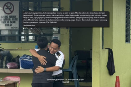 Netizen Tersentuh, Pelajar SPM Di Miri Salam Dan Berpelukan Dengan Guard Sekolah