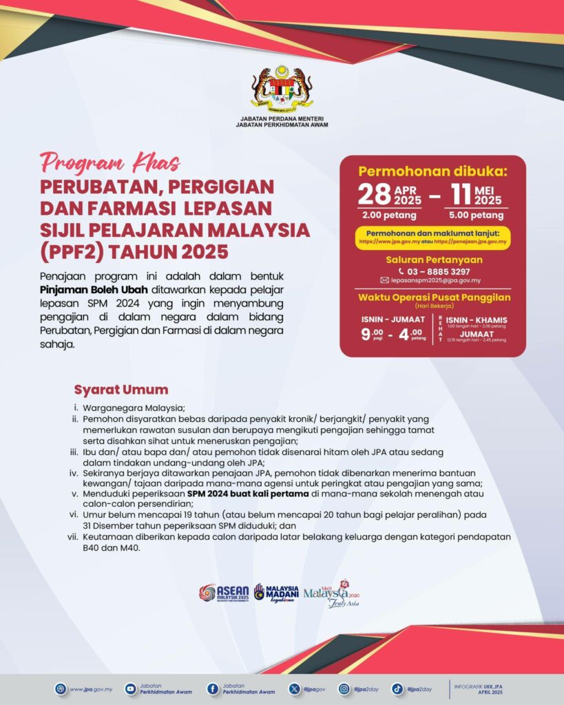 Lepasan SPM 2024 Dipelawa Mohon Program Khas Perubatan, Pergigian dan Farmasi JPA