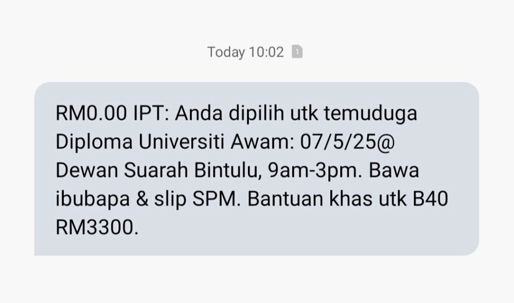 Tular Mesej Temuduga Universiti Awam Tanpa Nama Institusi, Ibu Bapa Diminta Berwaspada