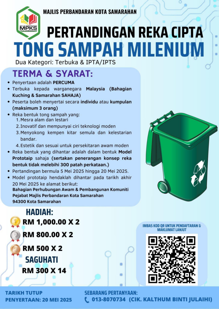 MPKS Anjur Pertandingan Reka Cipta Tong Sampah Kategori Terbuka Dan IPTA/ IPTS Mulai 5 Mei Ini