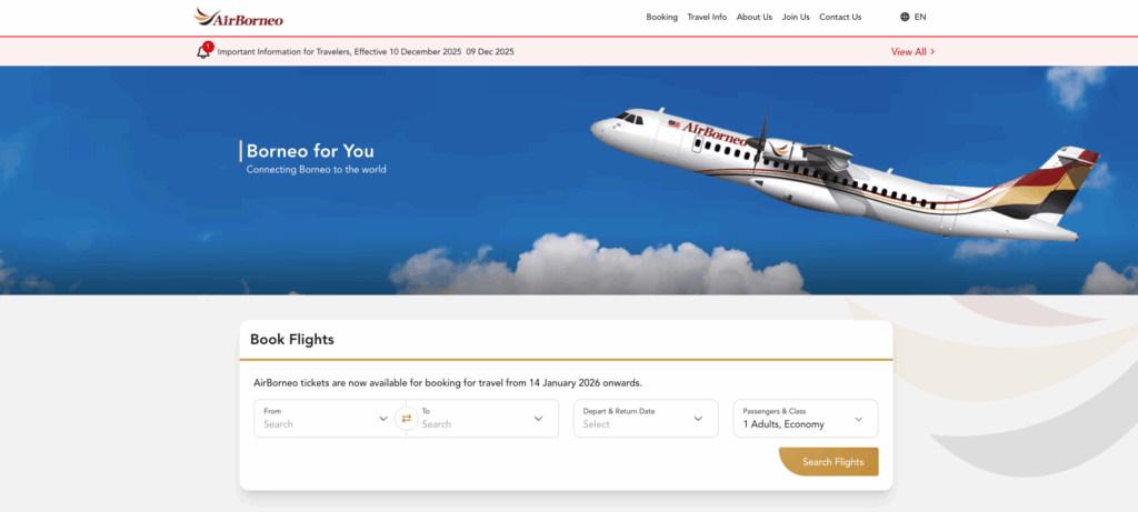 Begini Wajah Laman Web Baru AirBorneo, Harga Tambang Bermula Bawah RM100
